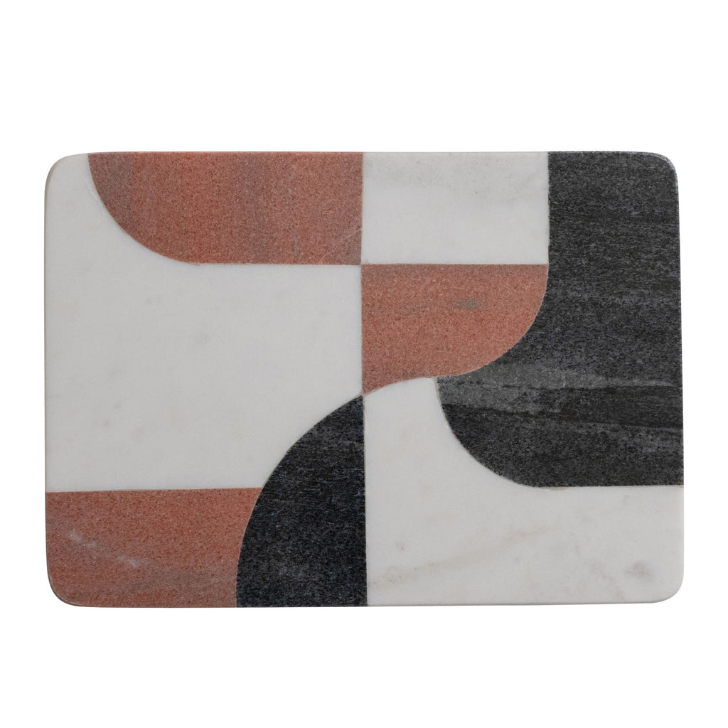 Marble Cutting Board with Abstract Design, White, Rust Color & Black