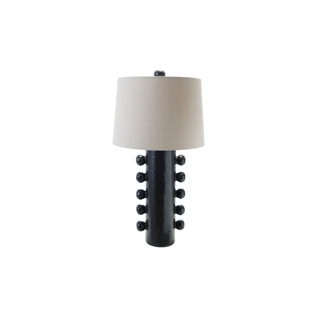 Stoneware Table Lamp with Balls, Linen Shade & Inline Switch, Black